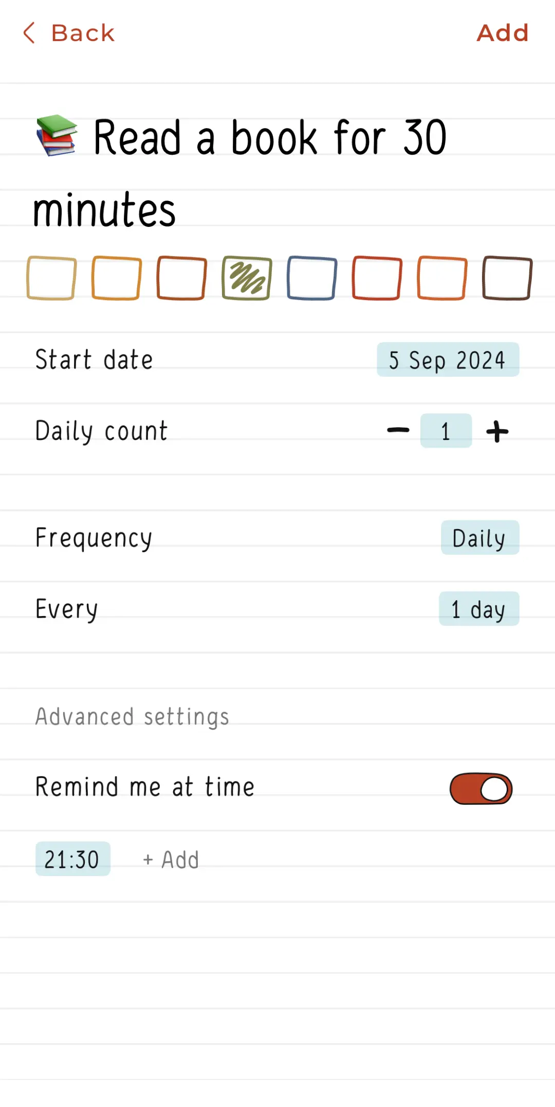 Screenshots of the Hizo app with habit creation.
