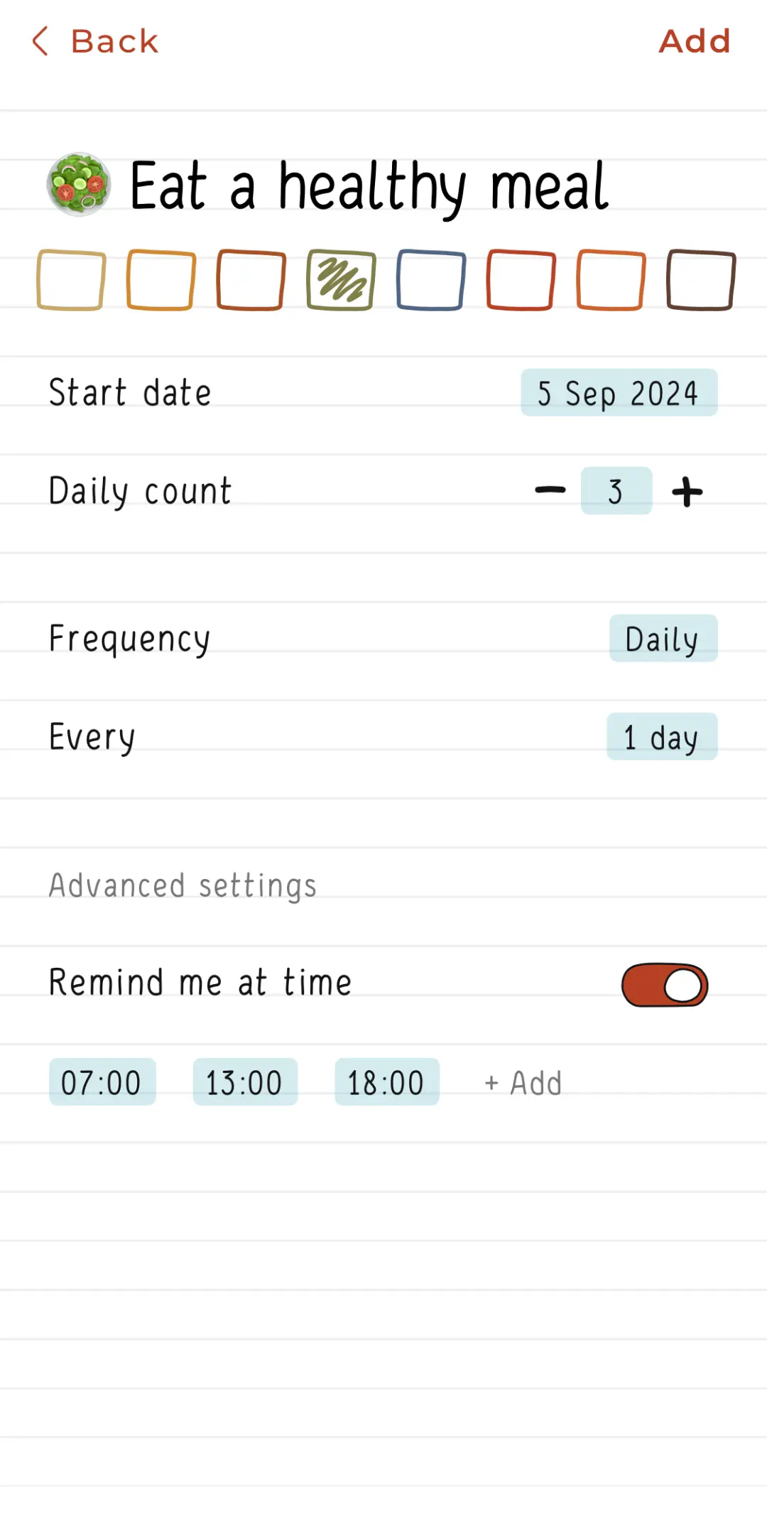 Screenshots of the Hizo app with habit creation.