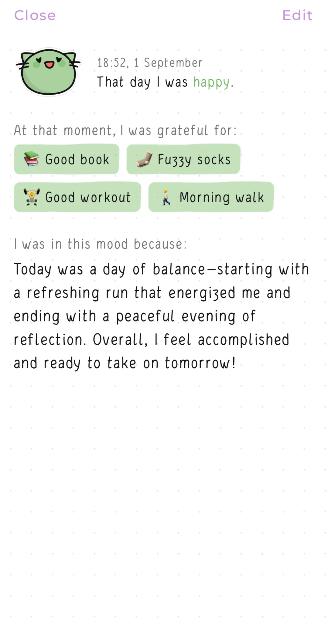Screenshots of the Hizo app with Mood Journal.