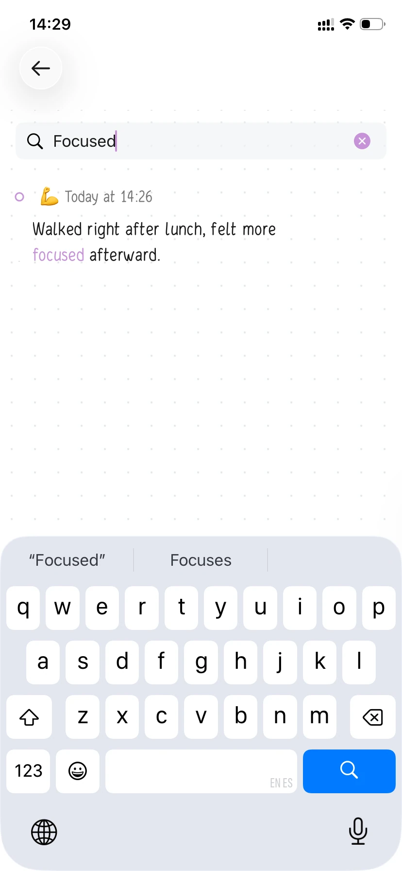 Search within habit notes for the word Focused.
