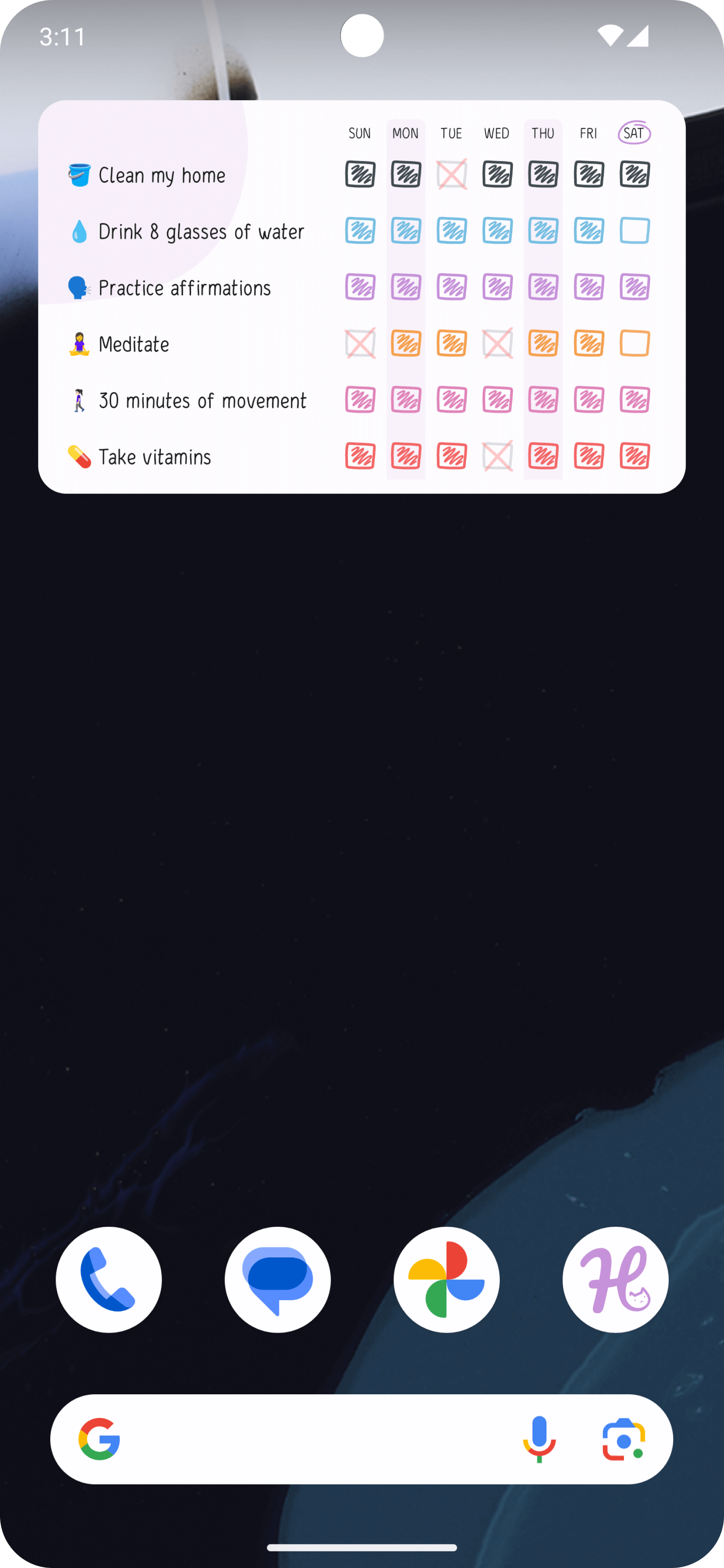 Android Home Screen with the Weekly Habits widget — medium.