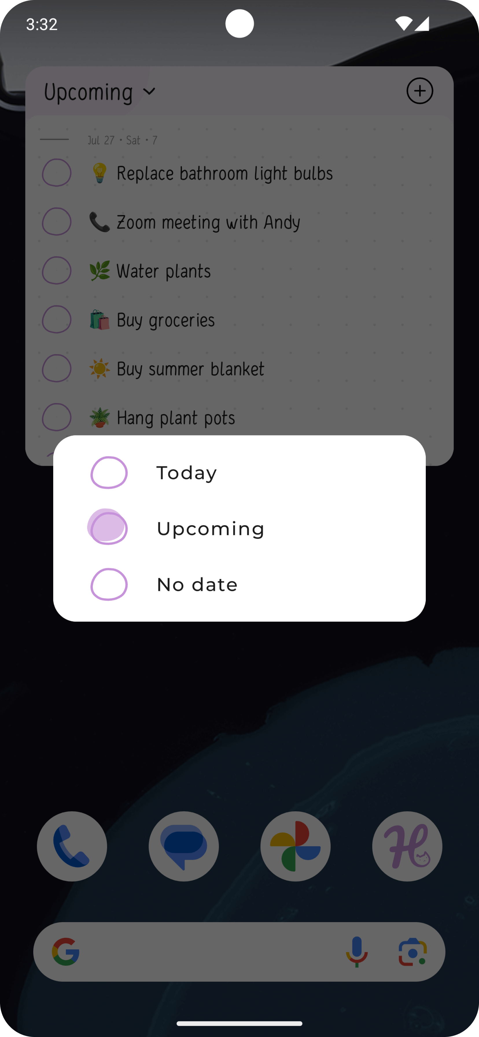 Android Home Screen with the Tasks widget — large.